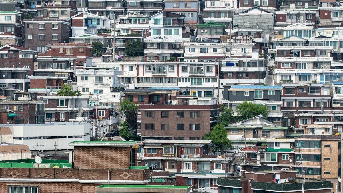 korean apartment building exterior with clear sky