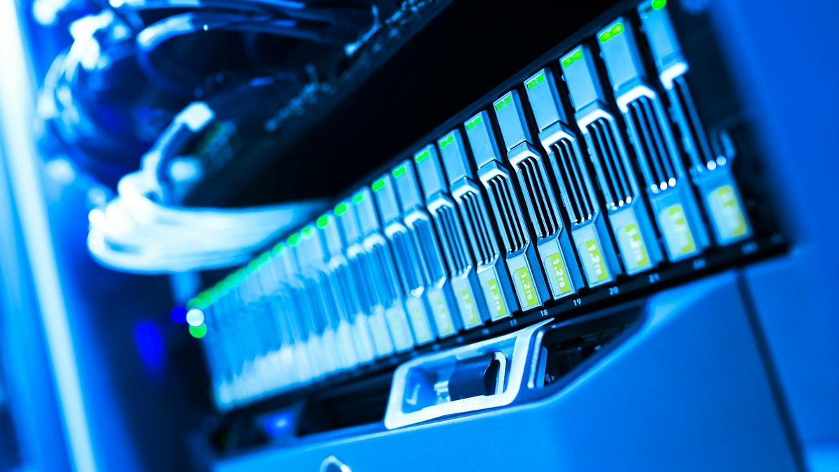 abstract representation of fast data processing in a cloud server rack