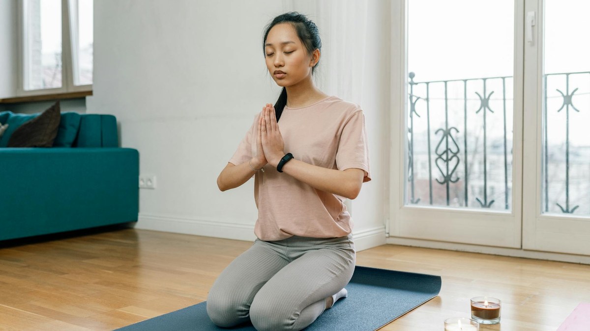 person meditating peacefully in a calm room