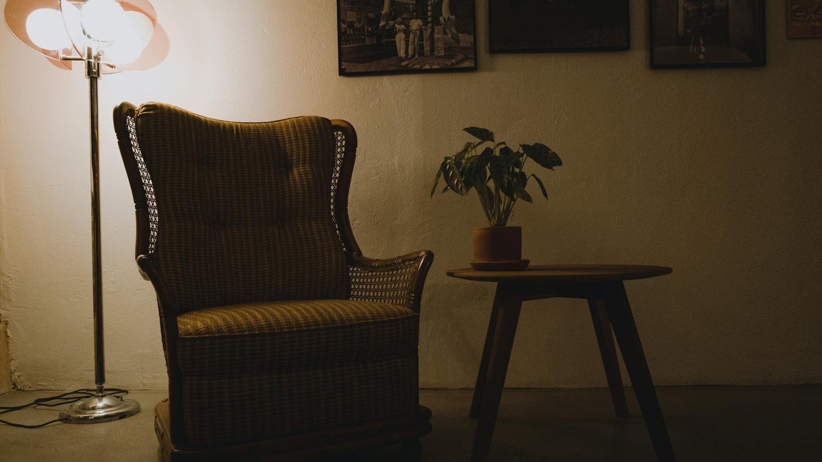 stylish living room corner with a comfortable armchair and a small side table
