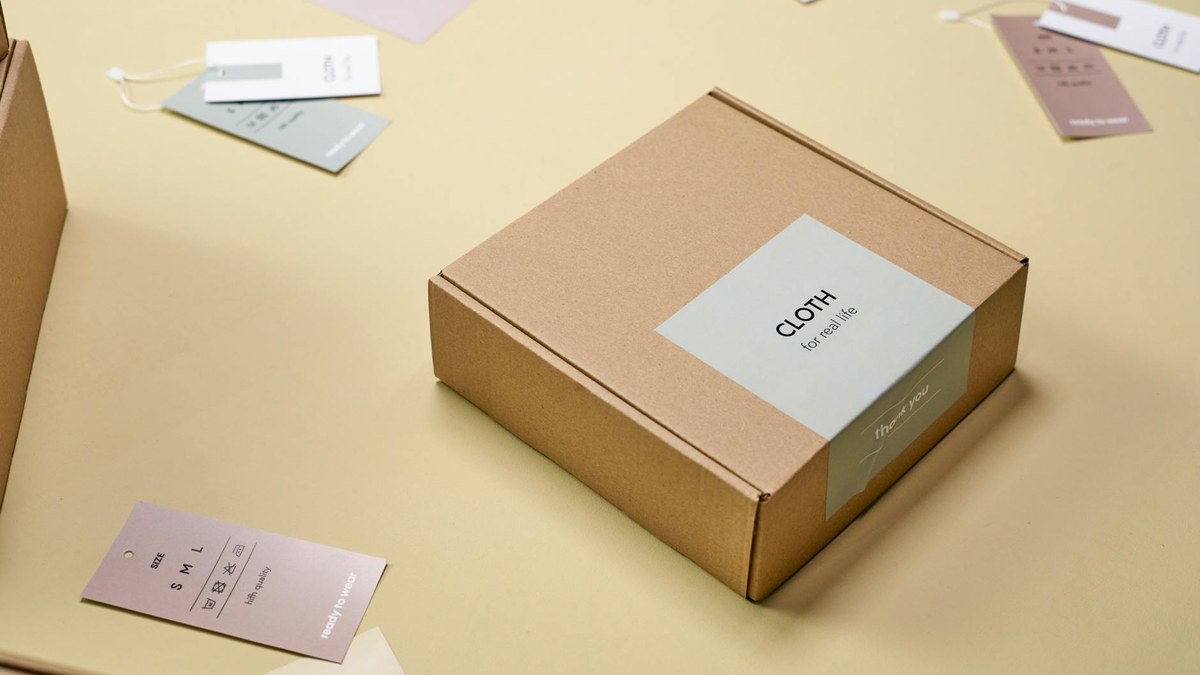 diverse online shopping packages neatly stacked, some showing eco-friendly labels